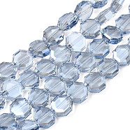 Electroplate Transparent Glass Beads Strands, Faceted, Octagon, Light Steel Blue, 7~8x7~8x4mm, Hole: 1.2mm, about 72pcs/strand, 20.47 inch(52cm)(EGLA-N002-27-F01)