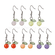 5Pairs 5 Colors Acrylic Dangle Earrings, with 304 Stainless Steel Earring Hooks, Round, Stainless Steel Color, 32.5x12.5mm, 1pair/color(EJEW-JE05750)