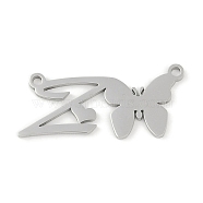 Non-Tarnish 304 Stainless Steel Pendants, Letter & Butterfly Charms, Letter Z, 10.5x24.5x0.9mm, Hole: 1.2mm(STAS-L279-002P-Z)