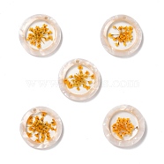 Opaque Acrylic Pendants, with Flower, Flat Round, White, 20x2.5mm, Hole: 0.9mm(SACR-P013-01B)