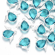 Faceted Glass Pendants, with Eco-Friendly Alloy Findings, Cadmium Free & Nickel Free & Lead Free, Angel, Silver, Deep Sky Blue, 18x22x4.5mm, Hole: 1.6mm(GLAA-S191-001K-S-NR)