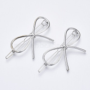 Alloy Hollow Geometric Hair Pin, Ponytail Holder Statement, Hair Accessories for Women, Cadmium Free & Lead Free, Bowknot, Platinum, 59x34mm, Clip: 71mm long(PHAR-N005-005P)