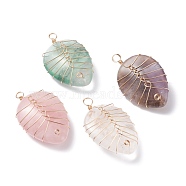Natural Mixed Gemstone Pendants, with Light Gold Tone Copper Wire Wrapped, Water Drop, 42~43x25~26x12mm, Hole: 4mm(PALLOY-JF01293)