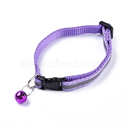 Adjustable Polyester Reflective Dog/Cat Collar, Pet Supplies, with Iron Bell and Polypropylene(PP) Buckle, Lilac, 21.5~35x1cm, Fit For 19~32cm Neck Circumference(MP-K001-A12)