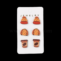 Thanksgiving Stud Earrings Set, With Wood and Steel Needle, Platinum, Food, 12x15mm(EJEW-U016-01P-01)