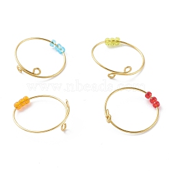 Adjustable Brass Cuff Rings, Fidget Rings, Anxiety Bead Rings, with Round Glass Beads, Golden, Mixed Color, US Size 10 1/2(20.1mm)(RJEW-JR00343)