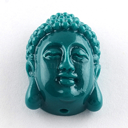 Dyed Buddha Head Synthetical Coral Beads, Teal, 24~25x16x10.5mm, Hole: 2mm(CORA-R011-16G)