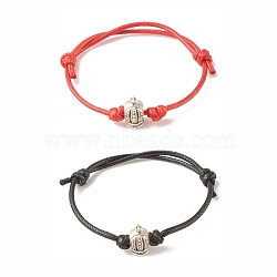 2Pcs 2 Colors Alloy Crown Beaded Cord Bracelet, Adjustable Bracelet for Women, Red & Black, Inner Diameter: 1-5/8~3-1/4 inch(4.2~8.2cm), 1Pc/color(BJEW-JB08113-03)