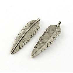 Tibetan Style Alloy Pendants, Leaf, Cadmium Free & Lead Free, Antique Silver, 37.5x11.5x2.5mm, Hole: 2mm, about 518pcs/1000g(TIBE-Q050-31AS-LF)