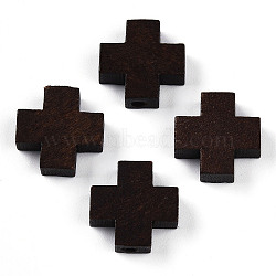 Natural Wood Beads, Dyed, Cross, Coconut Brown, 14.5~15x14.5~15x5mm, Hole: 1.8~2mm(WOOD-N016-67)