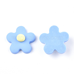 Handmade Polymer Clay Cabochons, Flower, Light Sky Blue, 24x24x8.5mm(X-CLAY-S091-17C)