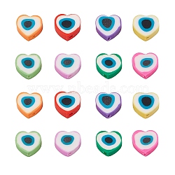 240Pcs 8 Colors Handmade Polymer Clay Beads, Heart with Evil Eye, Mixed Color, 8.5x9.5x4.5mm, Hole: 1.4mm, 30pcs/color(CLAY-CJ0001-51)