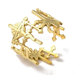 PVD Vacuum Plating 201 Stainless Steel Cross Cuff Rings for Women, Real 18K Gold Plated, 16.5mm, Adjustable(RJEW-C092-06G)