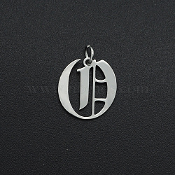 304 Stainless Steel Pendants, with Jump Ring, Old English, Letter, Laser Cut, Stainless Steel Color, Letter.O, 15x14x1mm, Hole: 3mm(A-STAS-R111-JA565-O)