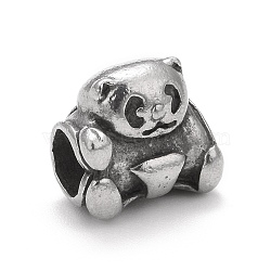 304 Stainless Steel European Beads, Large Hole Beads, Panda, Antique Silver, 11x12x9mm, Hole: 4.5mm(STAS-G256-17AS)
