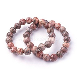 Natural Leopard Skin Jasper Beads Stretch Bracelets, Round, 2 inch~2-1/8 inch(5.2~5.5cm), Beads: 8~9mm(BJEW-F380-01-B12)