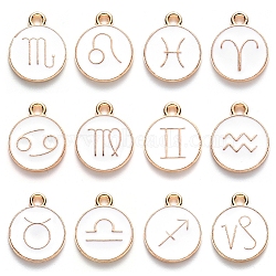 Alloy Enamel Pendants, Light Gold, Flat Round with Constellation, 12 Constellations, 15x12x1.5mm, Hole: 1.5mm, about 12pcs/set(ENAM-YW0001-100)