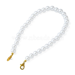 ABS Plastic Imitation Pearl Round Beaded Purse Straps, with Alloy Lobster Claw Clasps, White, 35.5x1cm(AJEW-FZ00006)