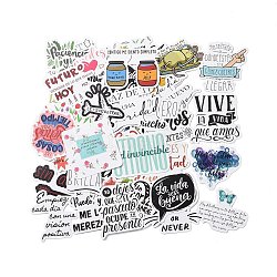 50Pcs Inspirational Spanish Word Paper Stickers Set, Adhesive Label Stickers, for Water Bottles, Laptop, Luggage, Cup, Computer, Mobile Phone, Skateboard, Guitar Stickers, Mixed Color, 34~63x41~74x0.1mm(DIY-C062-03)