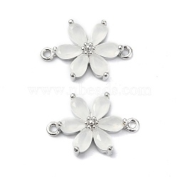 Brass Pave Cubic Zirconia Connector Charms, Flower Links, Real Platinum Plated, Clear, 17x11.5x3.5mm, Hole: 1mm(KK-B072-01P-01)