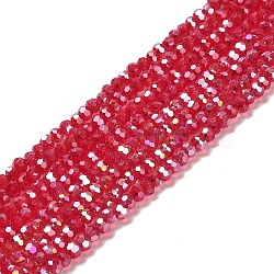 Transparent Glass Beads, 32 Facets, AB Color Plated, Round, Cerise, 3.5x3mm, Hole: 1mm, about 168~169pcs/strand, 19.09''(48.5cm)(EGLA-A035-T3mm-B07)