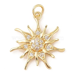 Brass Micro Pave Clear Cubic Zirconia Pendants, with Jump Ring, Flower, Real 18K Gold Plated, 22x20x3mm, Hole: 3mm(ZIRC-P121-05D-G)