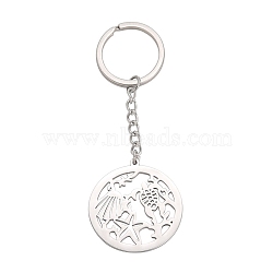 Non-Tarnish 304 Stainless Steel Keychains, Sea Animal, Stainless Steel Color, Pendant: 3.8x3.5cm(PW-WG92AAB-01)