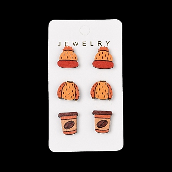 Thanksgiving Stud Earrings Set, With Wood and Steel Needle, Platinum, Food, 12x15mm