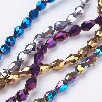 Electroplate Glass Bead Strands, Faceted, teardrop, Mixed Color, 7x6mm, Hole: 1mm, about: 66~68pcs/strand, 19.3 inch