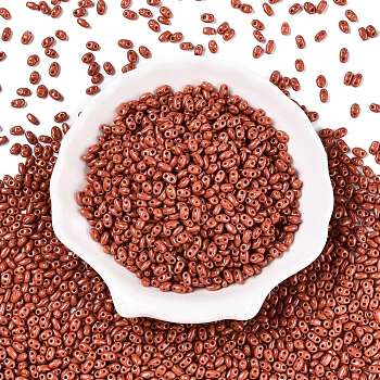 Baking Paint Glass Seed Beads, 2-Hole, Oval, Chocolate, 5~6x2.5~3.5x3mm, hole: 0.7~0.9mm, about 7500pcs/pound