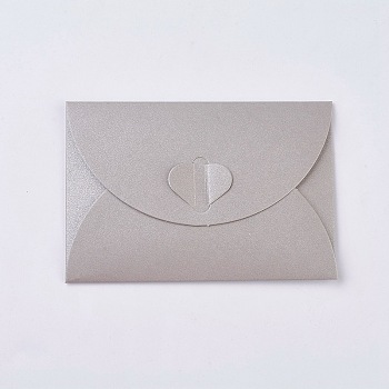 Retro Colored Pearl Blank Mini Paper Envelopes, Wedding Party Invitation Envelope, DIY Gift Envelope, Heart Closure Envelopes, Rectangle, Silver, 7.2x10.5cm