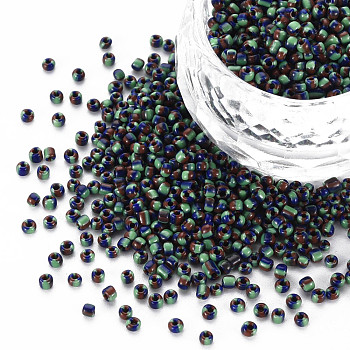 12/0 Opaque Glass Seed Beads, Opaque Colours Seep, Round Hole, Flat Round, Aquamarine, 2~2.5x1.5~2mm, Hole: 0.7mm, about 450g/Pound