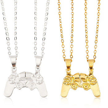 4Pcs 2 Colors Alloy Game Controller Magnetic Matching Pendant Necklaces Set, Couple Necklaces for Lovers Best Friends, Golden & Silver, 18.74 inch(47.6cm), 2Pcs/color
