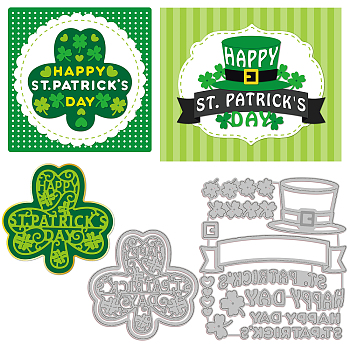 2Pcs 2 Styles Saint Patrick's Day Carbon Steel Cutting Dies Stencils, for DIY Scrapbooking, Photo Album, Decorative Embossing Paper Card, Stainless Steel Color, Clover Pattern, 8~11.8x8.1~10.8x0.08cm, 1pc/style