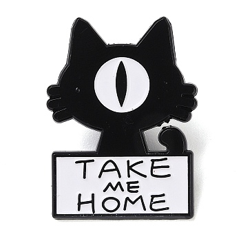 Black Aolly Brooches, Enamel Pins, Cat Shape, 30.5x23x1.5mm