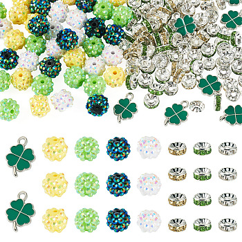 Saint Patrick's Day DIY Findings Kits, include Alloy Enamel Pendants, AB-Color Resin Rhinestone Beads, Brass Grade A Rhinestone Spacer Beads, Mixed Color, 19x13x1.5mm, Hole: 1.6mm