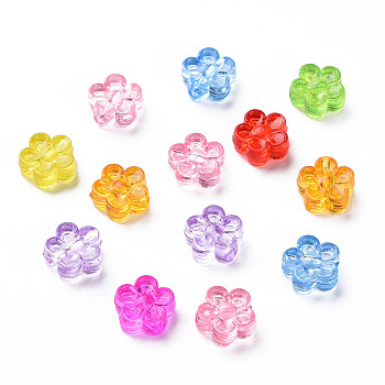 Transparent Acrylic Beads, Flower, Mixed Color, 8x8.5x3.5mm, Hole: 1.6mm