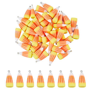 50Pcs Candy Corn Halloween Acrylic Pendants, with Iron Finding, Orange, 33x14x11mm, Hole: 1.5mm