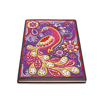 DIY Christmas Theme Diamond Painting Notebook Kits, including PU Leather Book, Resin Rhinestones, Pen, Tray Plate and Glue Clay, Peacock, 210x145x8mm