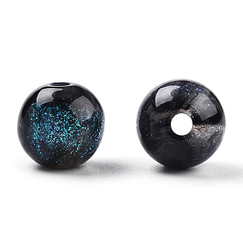 Round Imitation Cat Eye Resin Beads, with Glitter Powder, Midnight Blue, 8mm, Hole: 1.6~1.8mm