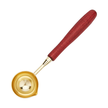 Brass Wax Sticks Melting Spoon, with Wood Handle, Golden, 121x30x15.3mm