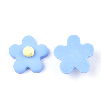 Handmade Polymer Clay Cabochons, Flower, Light Sky Blue, 24x24x8.5mm