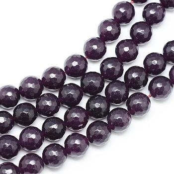 Natural White Jade Bead Strands, Dyed, Faceted, Round, Purple, 8~9mm, Hole: 1mm, about 46pcs/strand, 14.76~14.96 inch(37.5~38cm)