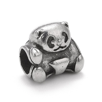 304 Stainless Steel European Beads, Large Hole Beads, Panda, Antique Silver, 11x12x9mm, Hole: 4.5mm