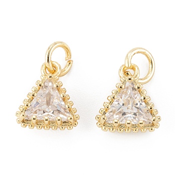 Brass Micro Pave Clear Cubic Zirconia Pendants, Long-Lasting Plated, Triangle, Real 18K Gold Plated, 10x9x5.5mm, Hole: 3.4mm