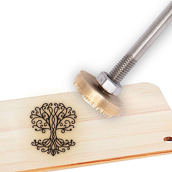 Custom Branding Stainless Steel & Brass Stamps, with Wooden Handle, for Cake/Wood/Leather, Tree Pattern, 28.3x3x3cm