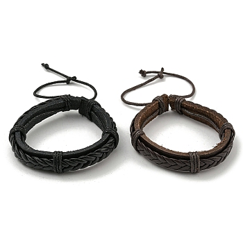 Adjustable PU Leather & Waxed Braided Cord Bracelets, Mixed Color, Inner Diameter: 2~3-1/4 inch(5.2~8.25cm)