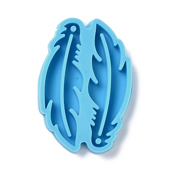 DIY Pendant Silicone Molds, for Earring Making, Resin Casting Molds, For UV Resin, Epoxy Resin Jewelry Making, Feather, Deep Sky Blue, 53x35x6mm, Hole: 2mm, Inner Diameter: 49x16mm