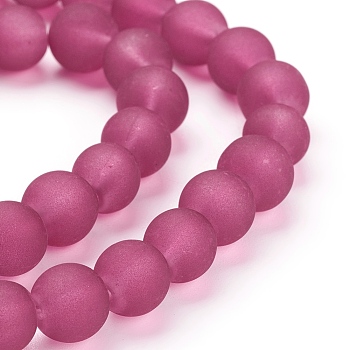 Medium Violet Red Frosted Round Transparent Glass Bead Strands, 8mm, Hole: 1~1.6mm, about 99pcs/strand, 31.4 inch
