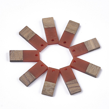 Resin & Walnut Wood Pendants, Rectangle, Sienna, 23x9x3.5mm, Hole: 1.8mm